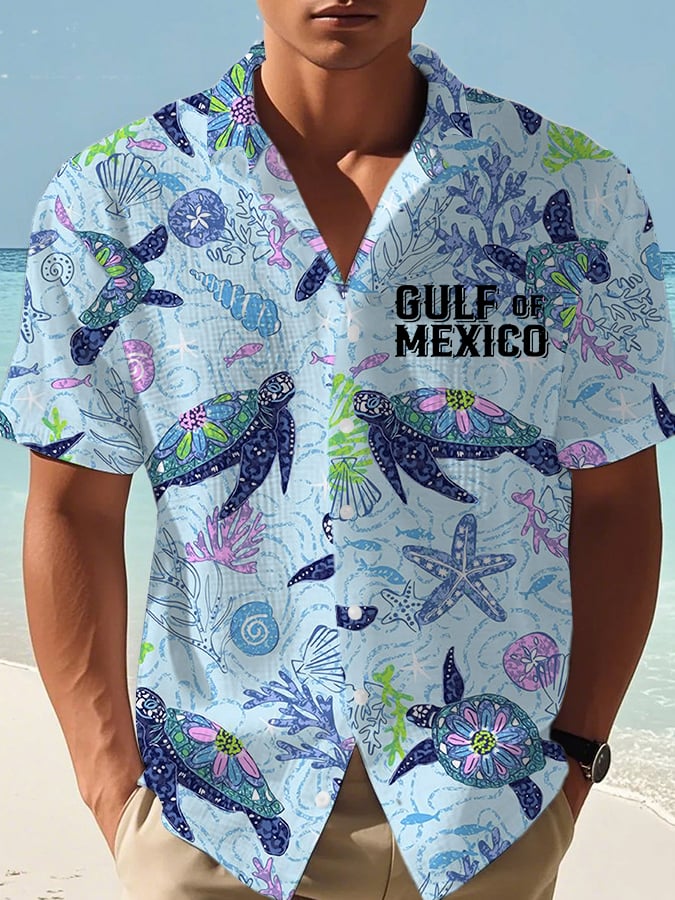 Men's Vacation Gulf of Mexico Turtle Print Waffle Shirt
