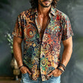Men's Hippie Retro Mandala Kaleidoscope All Over Printed Pattern Short Sleeve Shirt