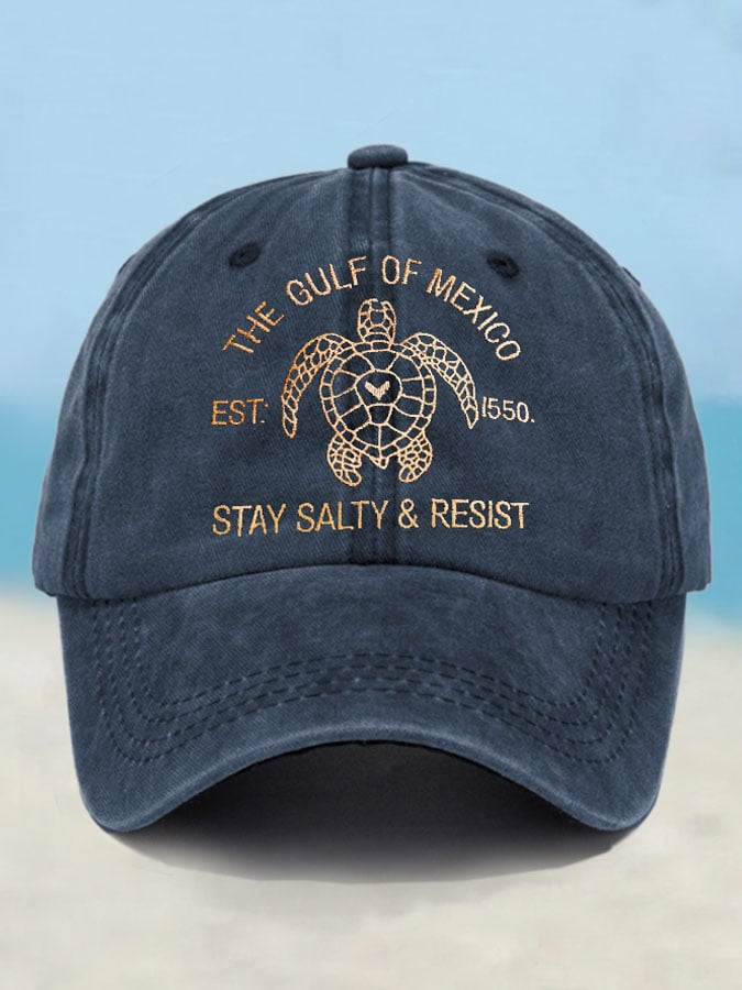 Retro Gulf Of Mexico Est 1550 Stay Salty And Resist Printed Baseball Cap