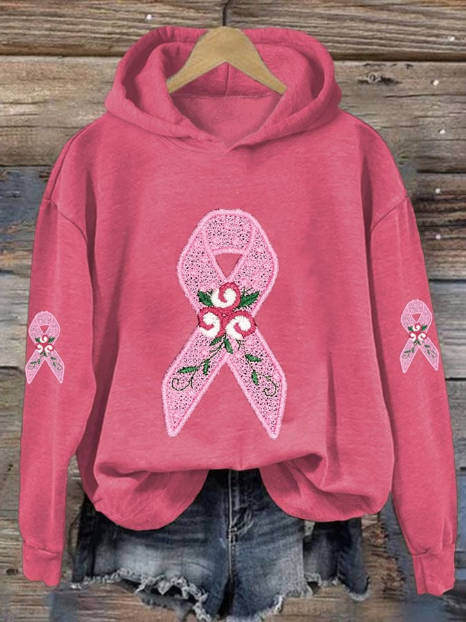Womens Awareness Ribbon With Roses Hoodie