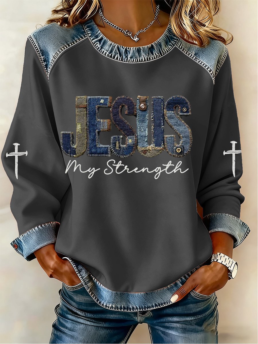 Women's Casual Retro Faith Jesus My Power Sweatshirt
