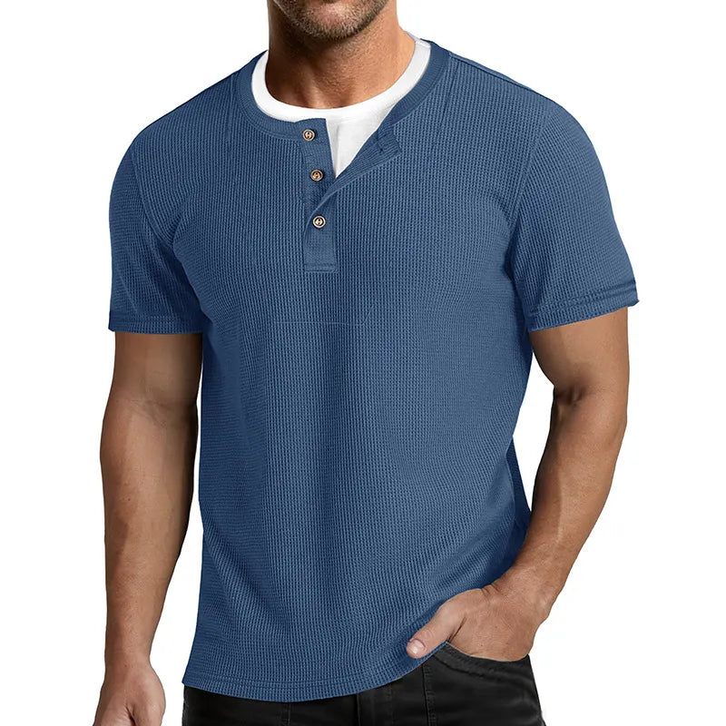 Men's Faux-Layer Waffle-Knit Henley Shirt