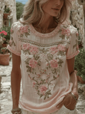 Women's Vintage Floral Breast Cancer Print Top