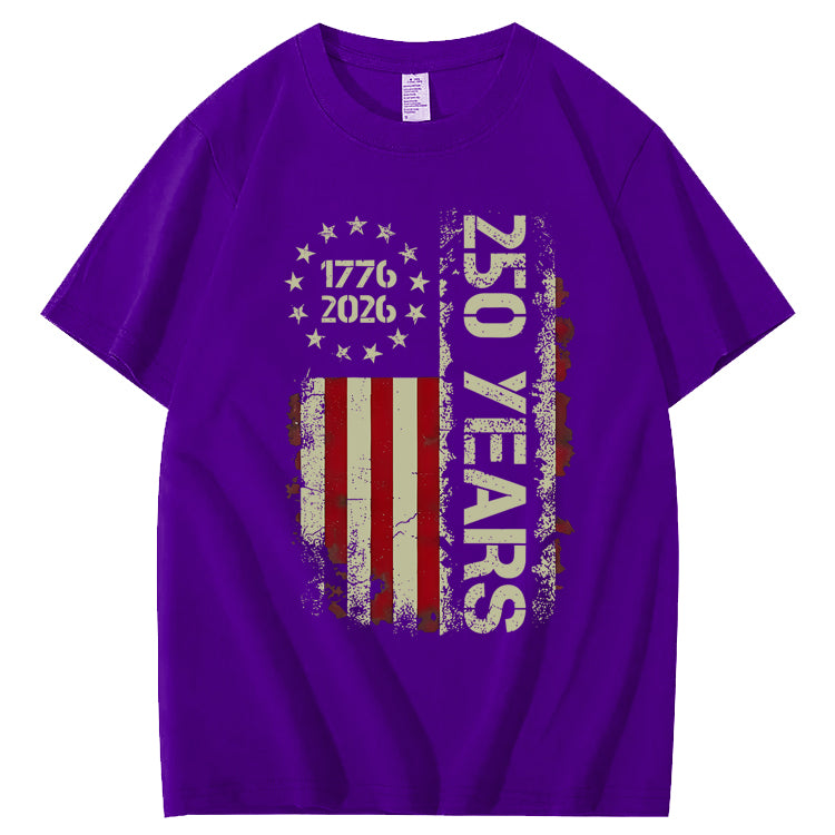 250 Years Anniversary USA Shirts Mens 250th American Flag 100% Cotton T-Shirt