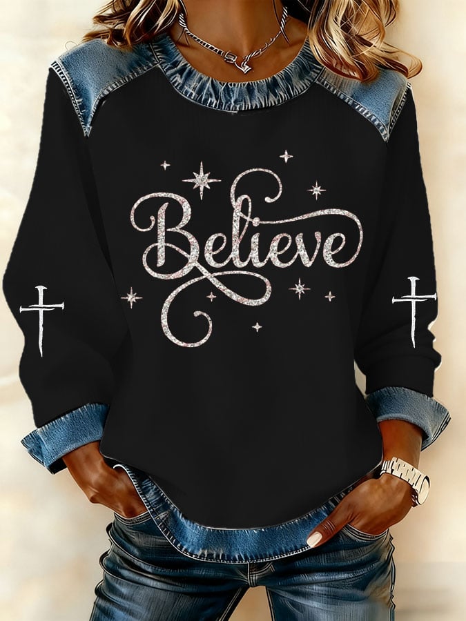 Women's Christmas Believe Casual Printed Sweatshirt