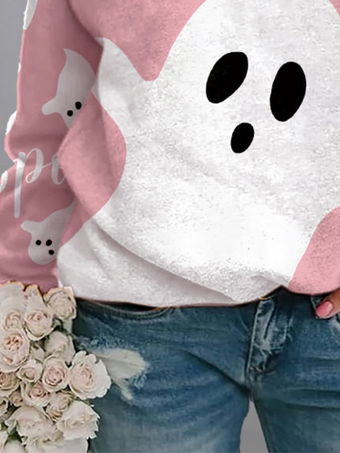 Women'S Breast Cancer Ghost Print Sweatshirt