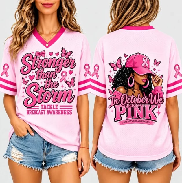 Pink Ribbon Breast Cancer Awareness Team Game Day Jersey -Hope & Strength Survivor Support Top