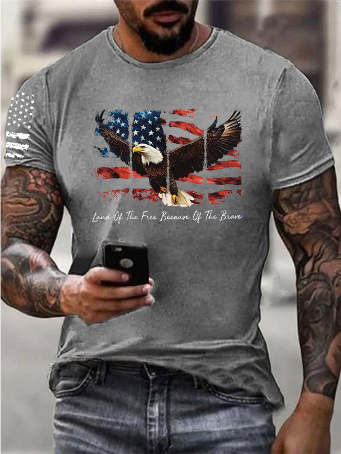 Men'S Land Of The Free Home Of The Brave Pattern Print Cotton T-Shirt