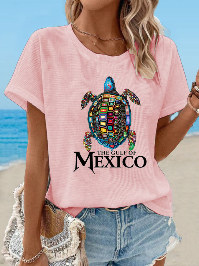 Women's Waffle Mexican Turtle Print T-Shirt