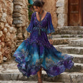 Women's Purple Floral Embroidery Gradient Casual V-neck Dress