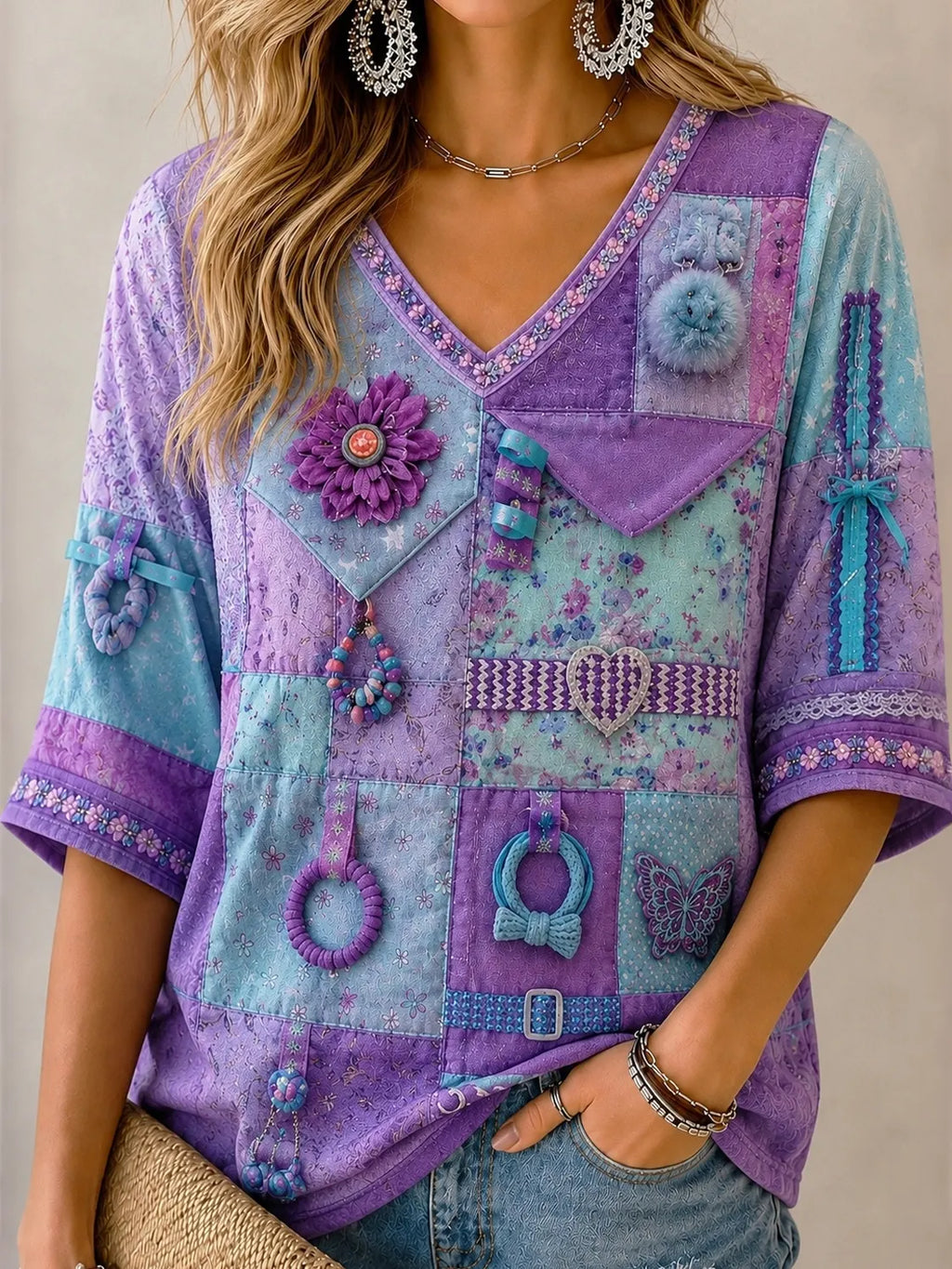 Women's Anxiety Relieving Quilt Blanket Pattern Print Alzheimer's Awareness Support T-shirt