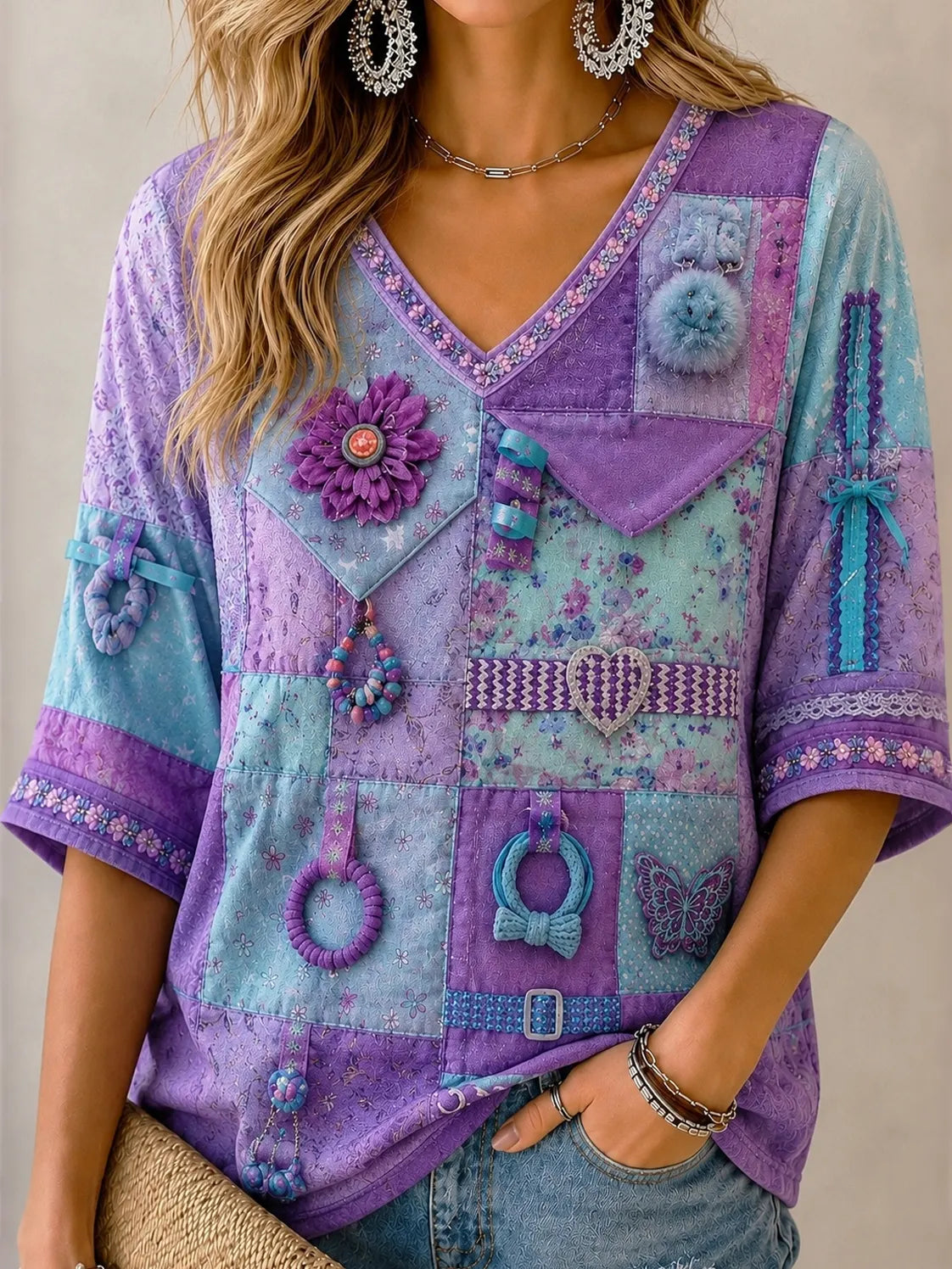 Women's Anxiety Relieving Quilt Blanket Pattern Print Alzheimer's Awareness Support T-shirt