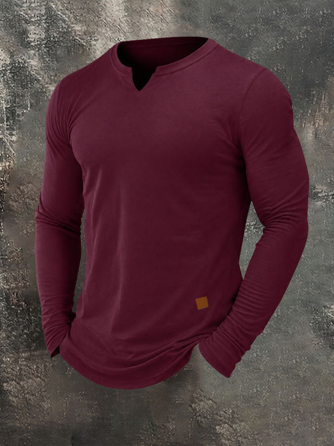 Men's Plain Casual V-Neck Long Sleeve T-Shirt