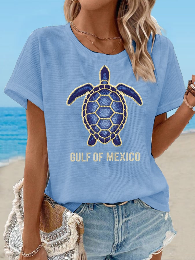 Women's Waffle Mexican Turtle Print T-Shirt