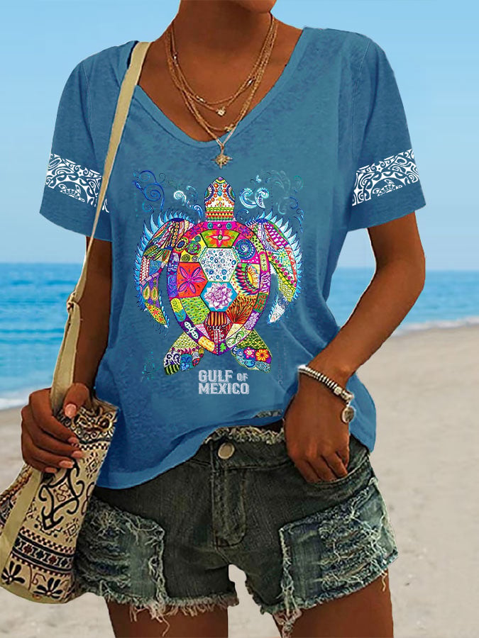 Women's Gulf Of Mexico Print Casual T-Shirt