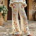 Women's Vintage Floral Pattern Art Embroidered Linen Blend Pants