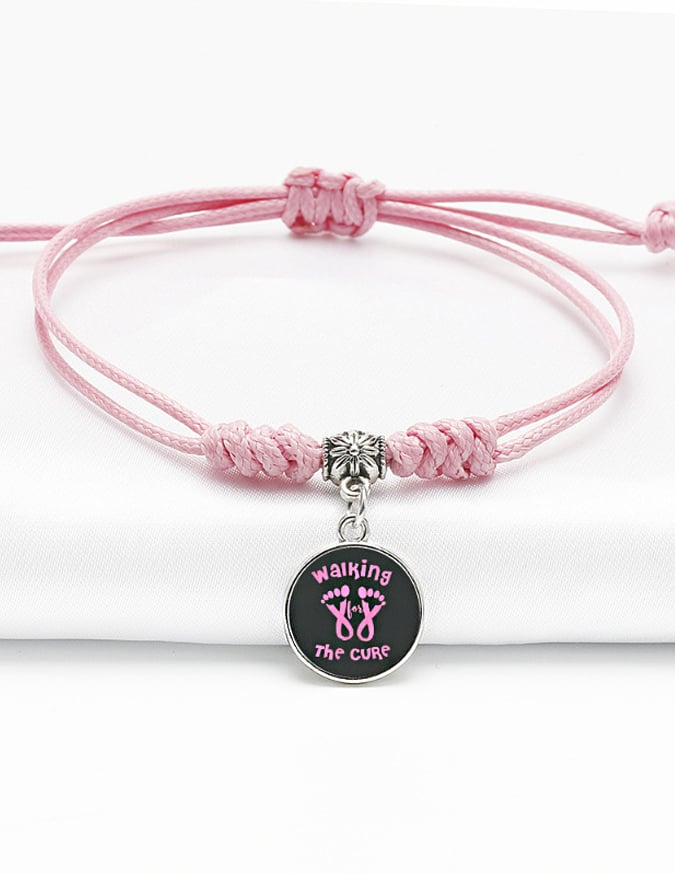 Pink Ribbon Breast Cancer Awareness Warrior Adjustable Braided Bracelet