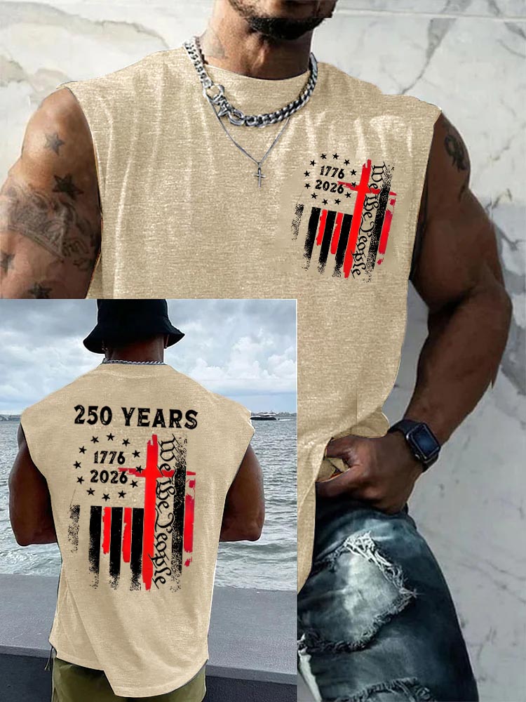 250Th Anniversary We The People Pattern Round Neck 100% Cotton Tank Top