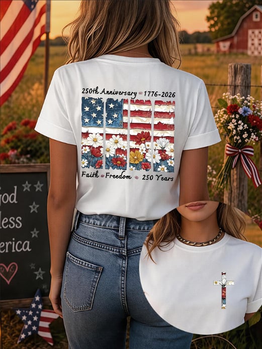 Faith And Freedom Women'S Short-Sleeve T-Shirt With American 250th Anniversary Print