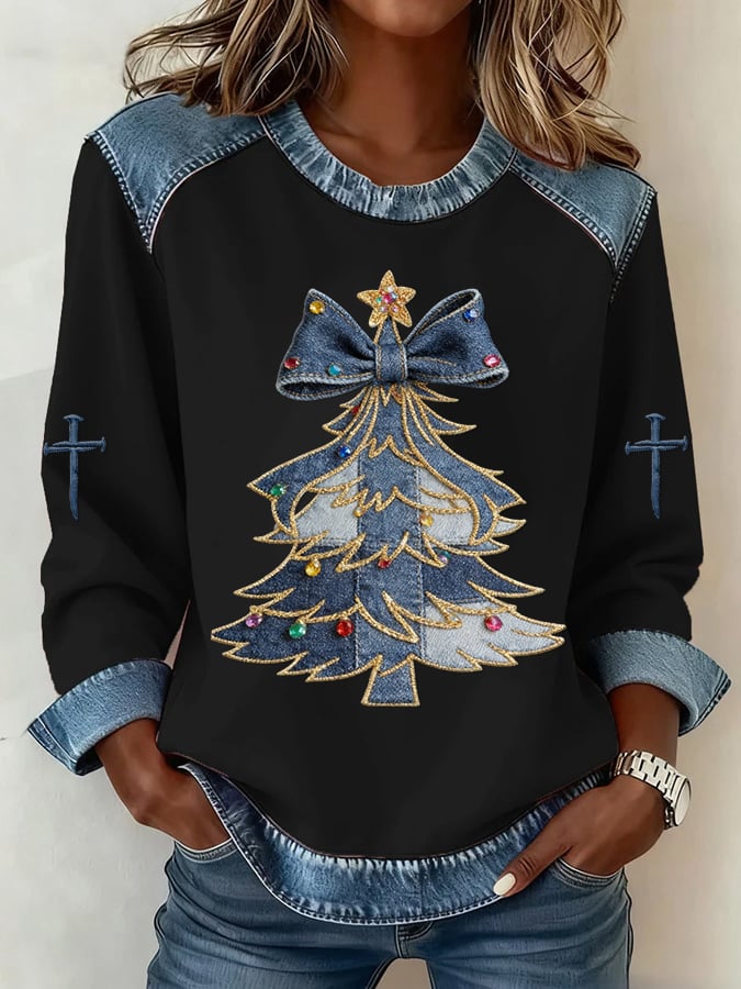 Women's Casual Christmas Tree Print Sweatshirt