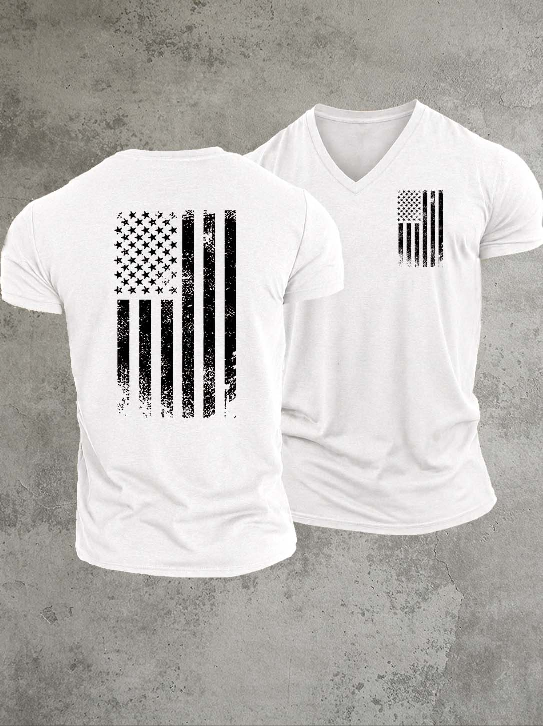 America Flag Pattern Print 100%Cotton V Neck T-Shirt