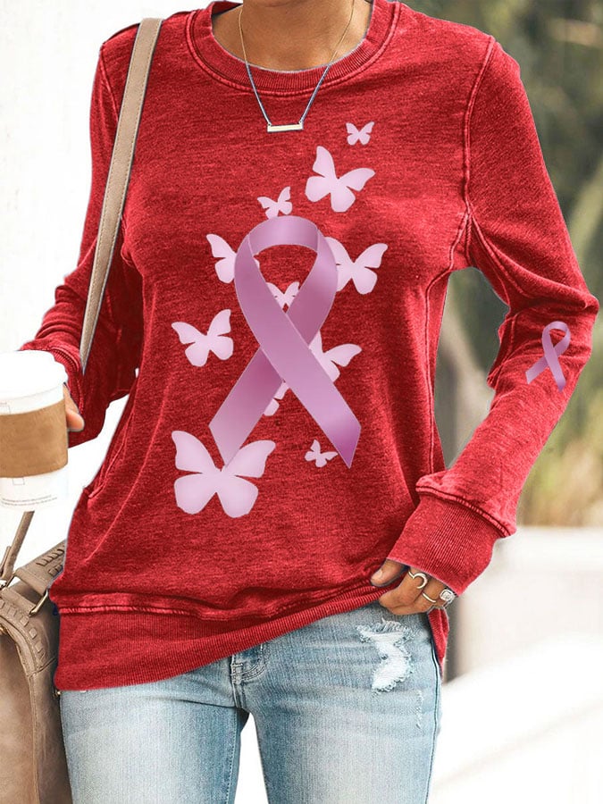 Women'S Breast Cancer Awareness Print Casual Sweatshirt