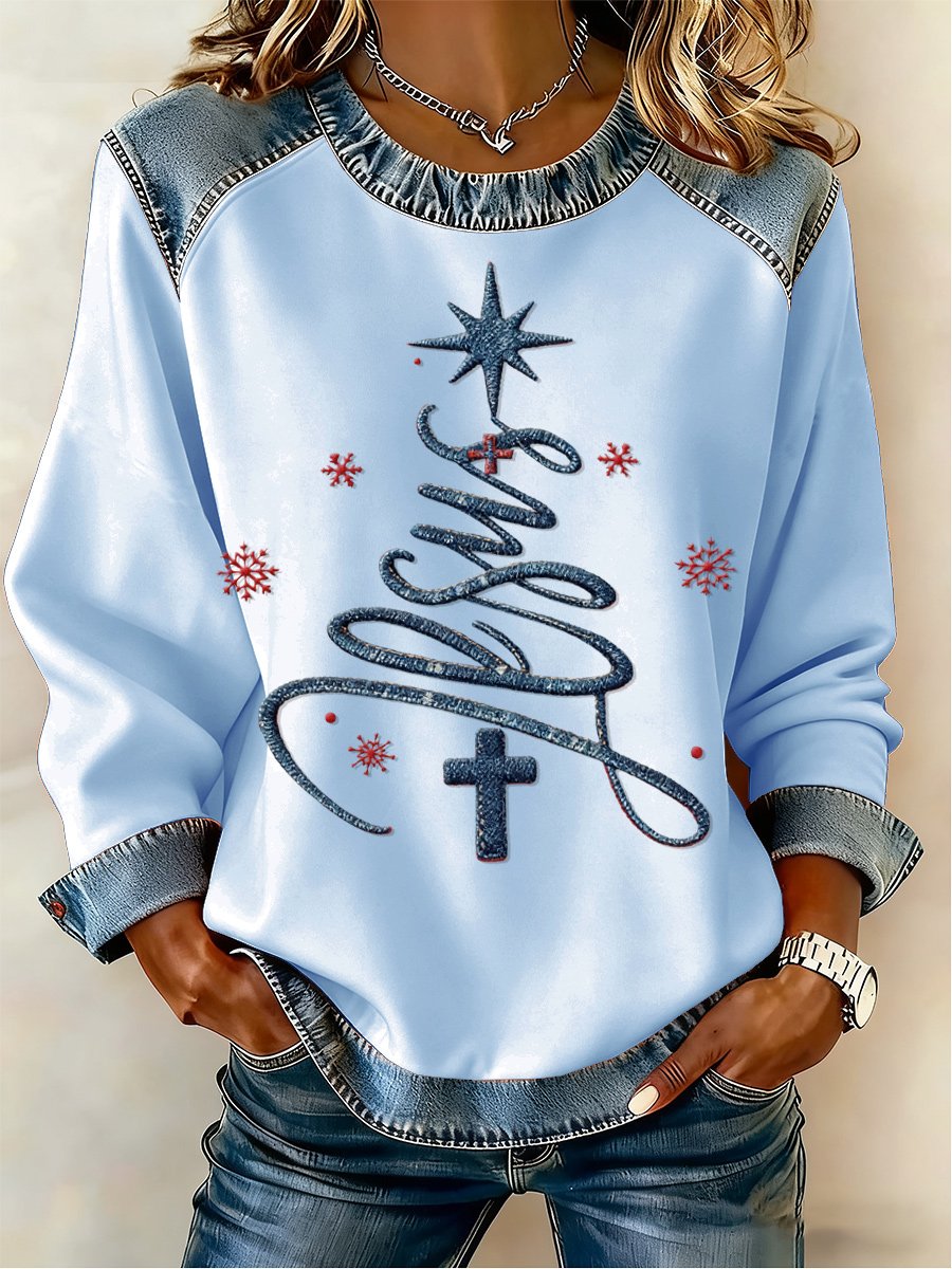 Women's Casual Retro Faith Christmas Tree Sweatshirt