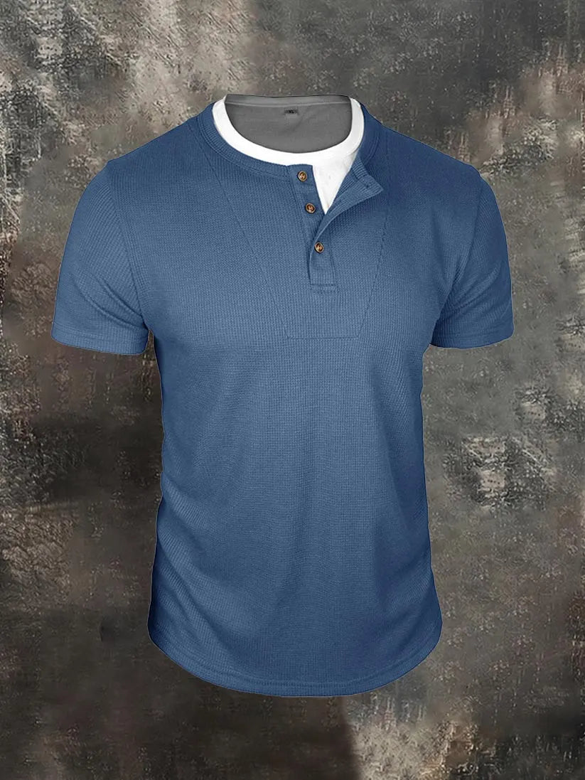 Men's Faux-Layer Waffle-Knit Henley Shirt