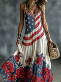 Women'S Independence Day Flower Art Printed Long Skirt