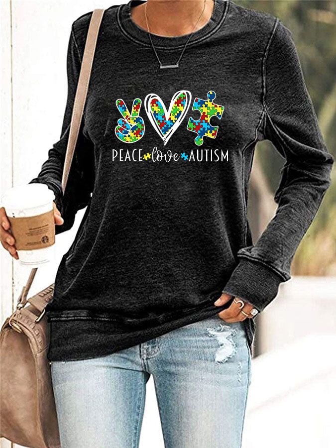 Women's Autism Awareness Print Casual Sweatshirt
