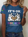 Women's It'S Ok To Be Different Autism Awareness Printed Casual T-Shirt
