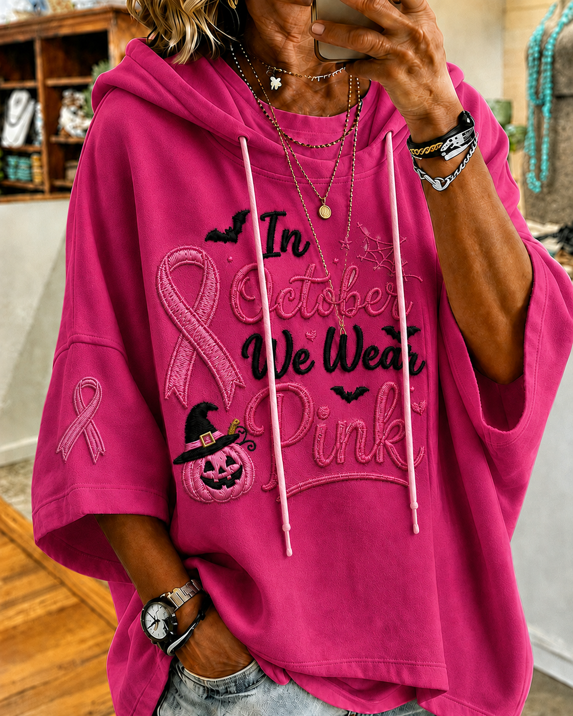 Women's Loose In October We Wear Pink Hoodie