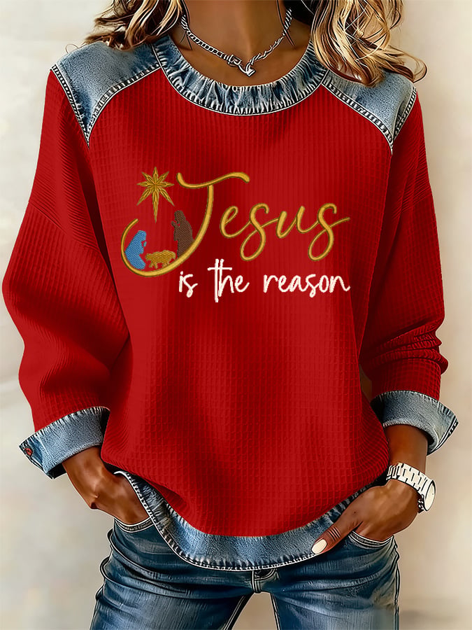 Women's Christmas Jesus The Reason Print Casual Top