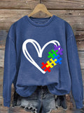 Women's Autism Awareness Print Long Sleeve Sweatshirt