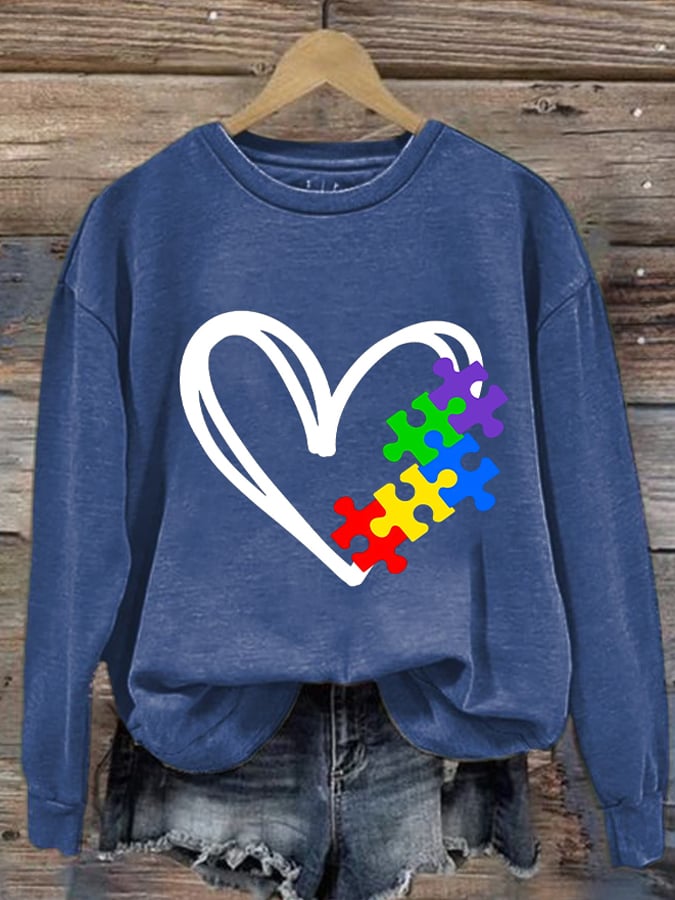 Women's Autism Awareness Print Long Sleeve Sweatshirt