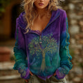 Women's Vintage Viking Tree Of Life Cozy Warm Zip Hoodie Cardigan