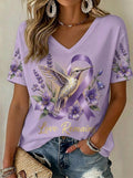 Women's Alzheimer's Awareness Floral Art V-Neck Short-Sleeve T-Shirt