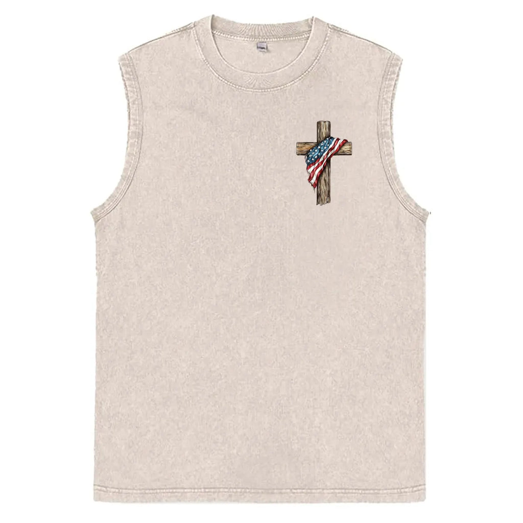 Stand For The Flag Kneel For The Cross Unisex Washed Cotton Sleeveless Tank Tops