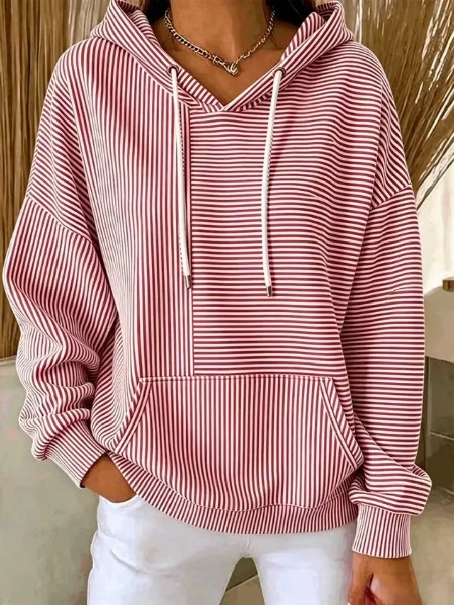 Women Striped Long Sleeve Casual Daily Spring/Fall Hoodie
