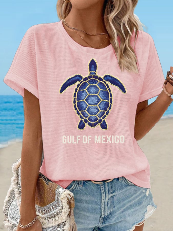 Women's Waffle Mexican Turtle Print T-Shirt