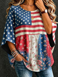 Women's American Flag Floral Vintage Loose T-Shirt