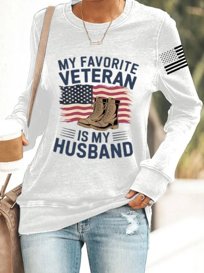 Women's 'My Favorite Veteran Is My Husband' Print Sweatshirt