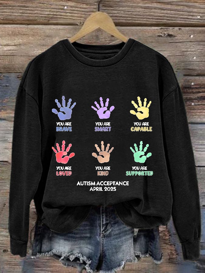 Women's  Autism Awareness Printed Casual Crew Neck Sweatshirt
