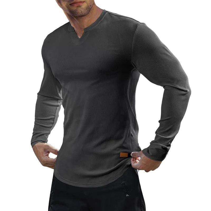 Men's Plain Casual V-Neck Long Sleeve T-Shirt
