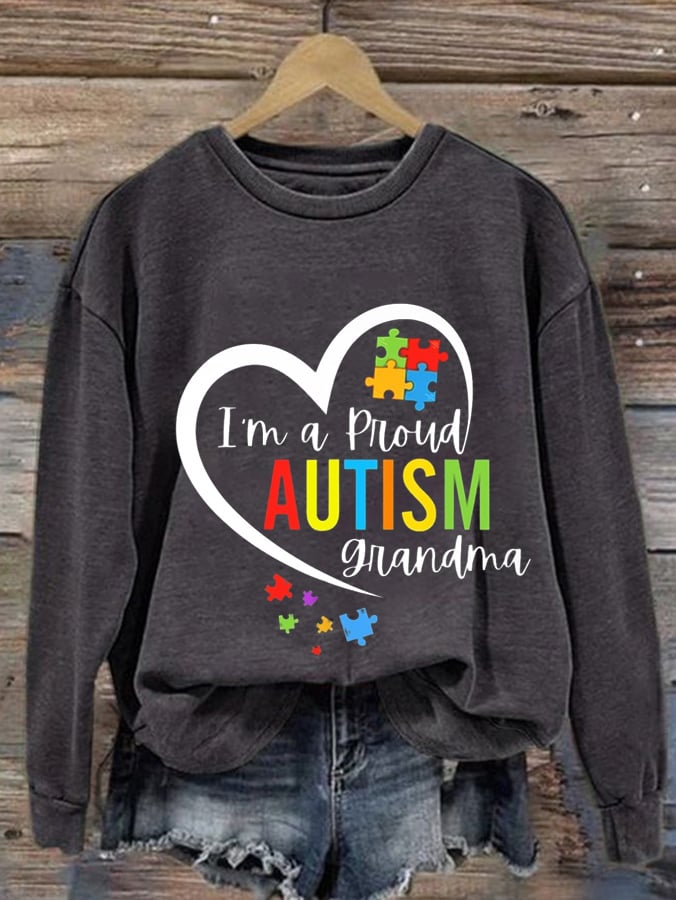 Women'S I'M A Proud Autism Grandma Print Casual Sweatshirt