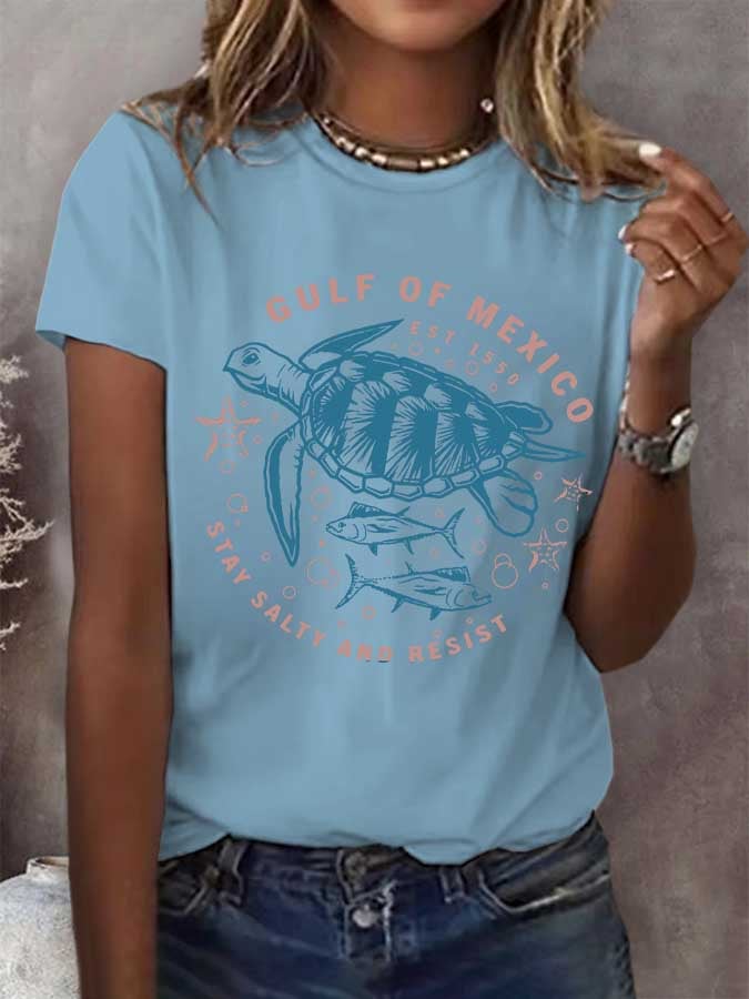 Women's Gulf Of Mexico Print Round Neck T-Shirt