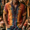 Men's Hippie Floral And Peace Symbol Art Tie-dye Casual Linen Blend Short Sleeve Shirt