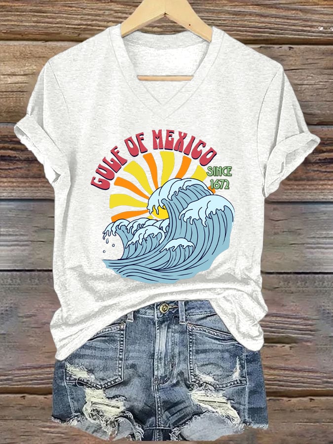 Women's Gulf Of Mexico Printed V Neck T-Shirt