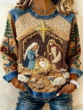 Women's Faith Print Patchwork Casual Sweatshirt