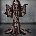 Women's Gothic Skeleton With Poker Batwing Flare Sleeve Round Neck Bodycon Maxi Dress – Halloween Costume